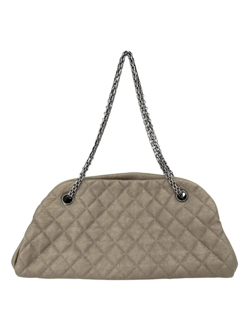 Chanel Quilted Mademoiselle Bowling Bag Metallic Leather Brown Silver